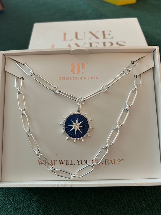 Bomb Party Jewelry - Luxe Layers Silver Necklace with Navy Starburst Pendant